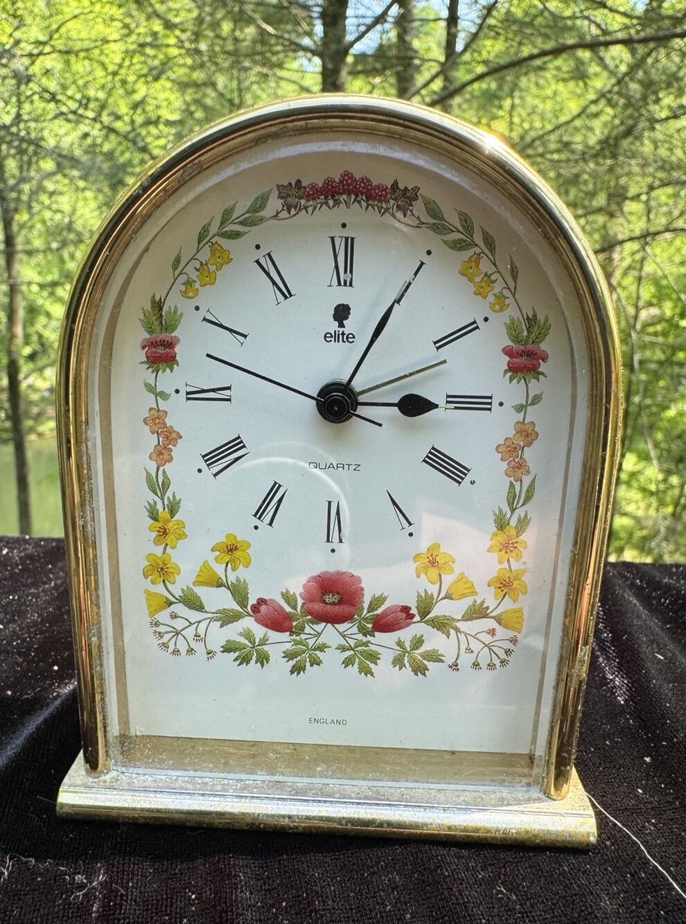 Beautiful Elite England Mantle Floral Flower Desk Quartz clock A62-